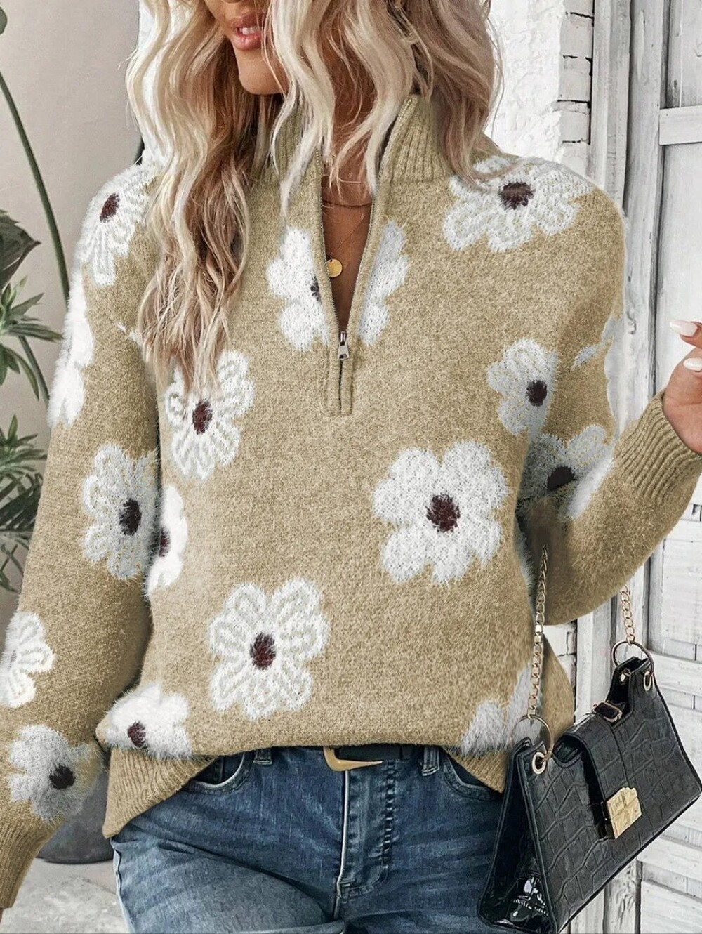 Wildflower Half Zip Pullover - Tan